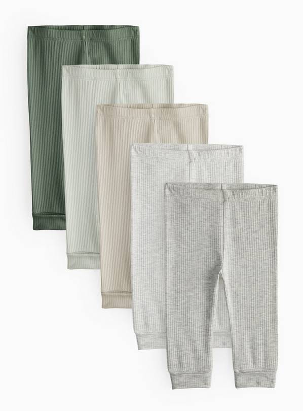 Grey Ribbed Leggings 5 Pack 3-6 months